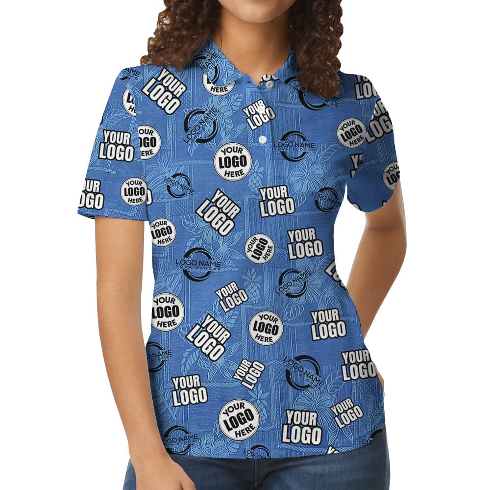 Custom Multiple Logos Blue Vintage Hawaiian Polo Shirt