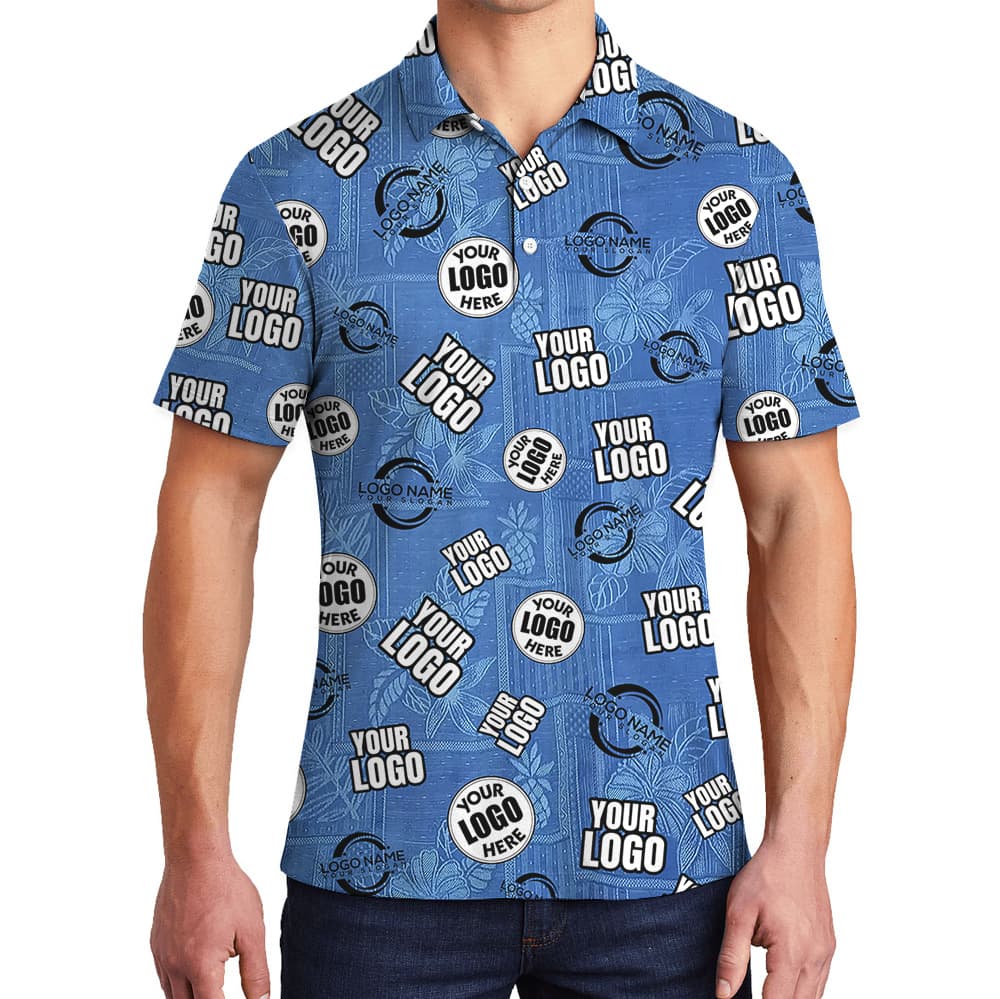 Custom Multiple Logos Blue Vintage Hawaiian Polo Shirt4