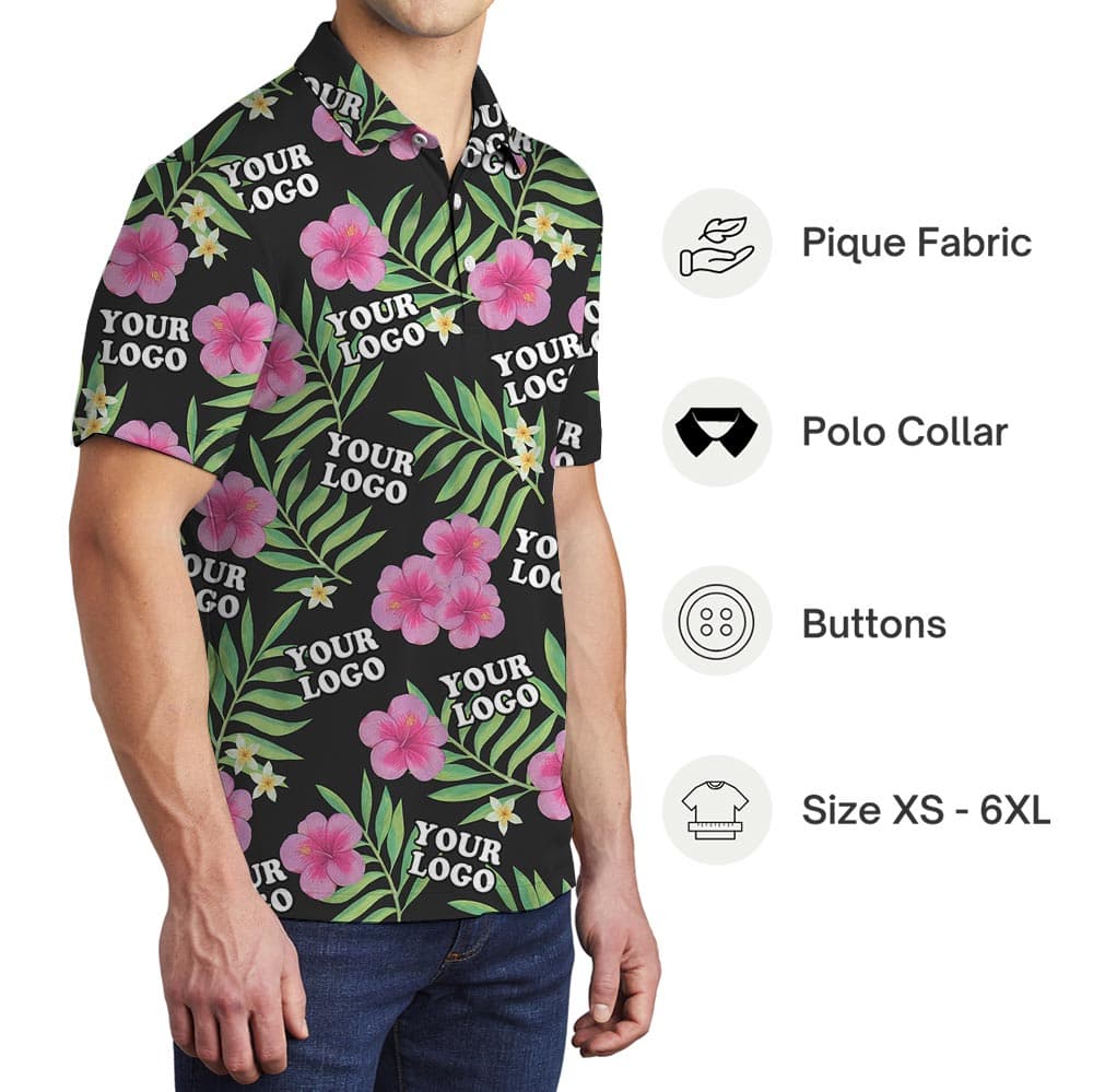 Custom Multiple Logos Polo Collared Tropical Shirt