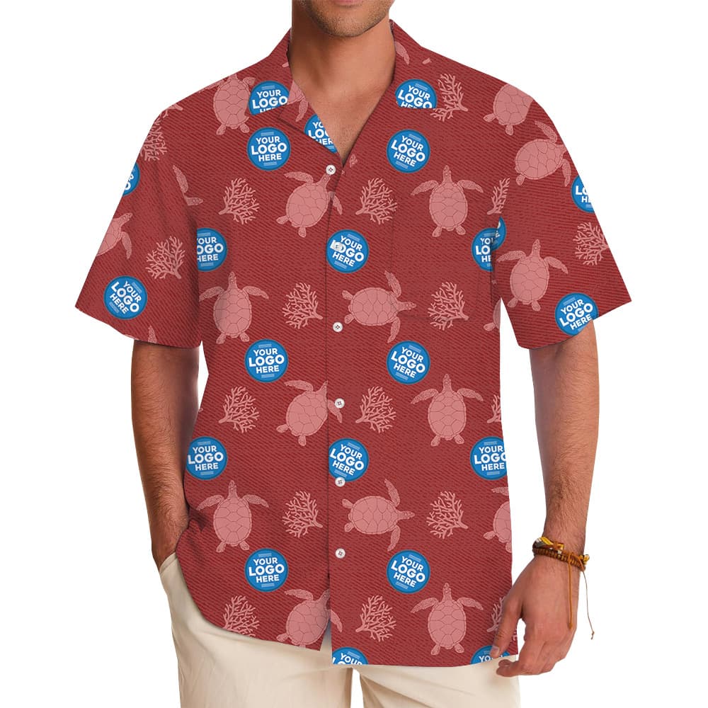 Custom Multiple Logos Turtle Red Hawaiian Shirt