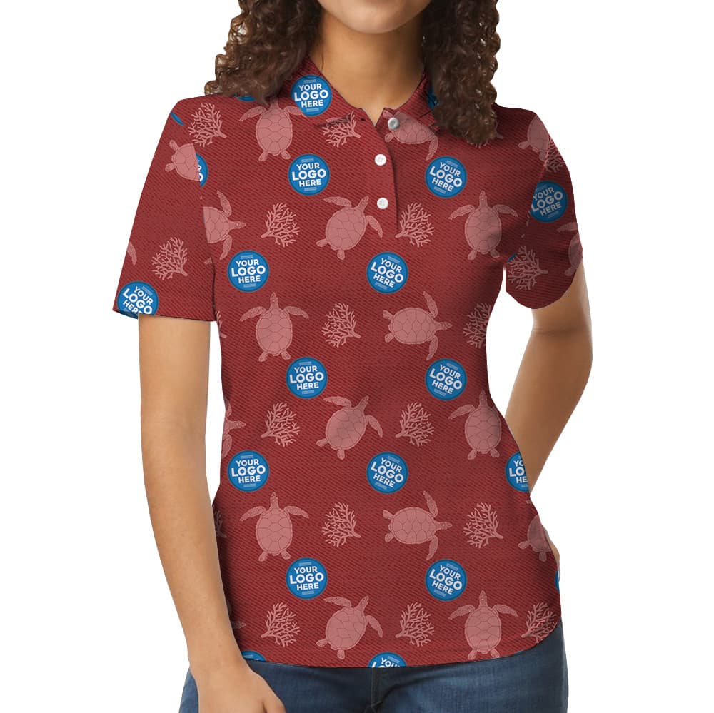 Custom Multiple Logos Turtle Red Polo Shirt