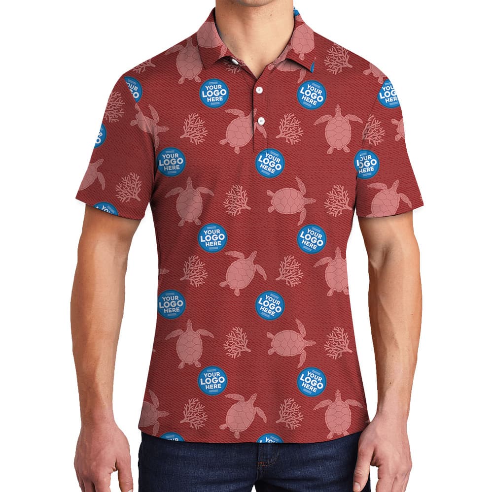 Custom Multiple Logos Turtle Red Polo Shirt4