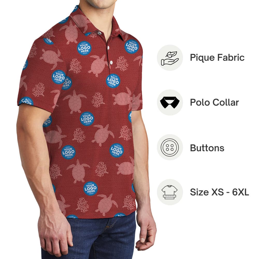 Custom Multiple Logos Turtle Red Polo Shirt