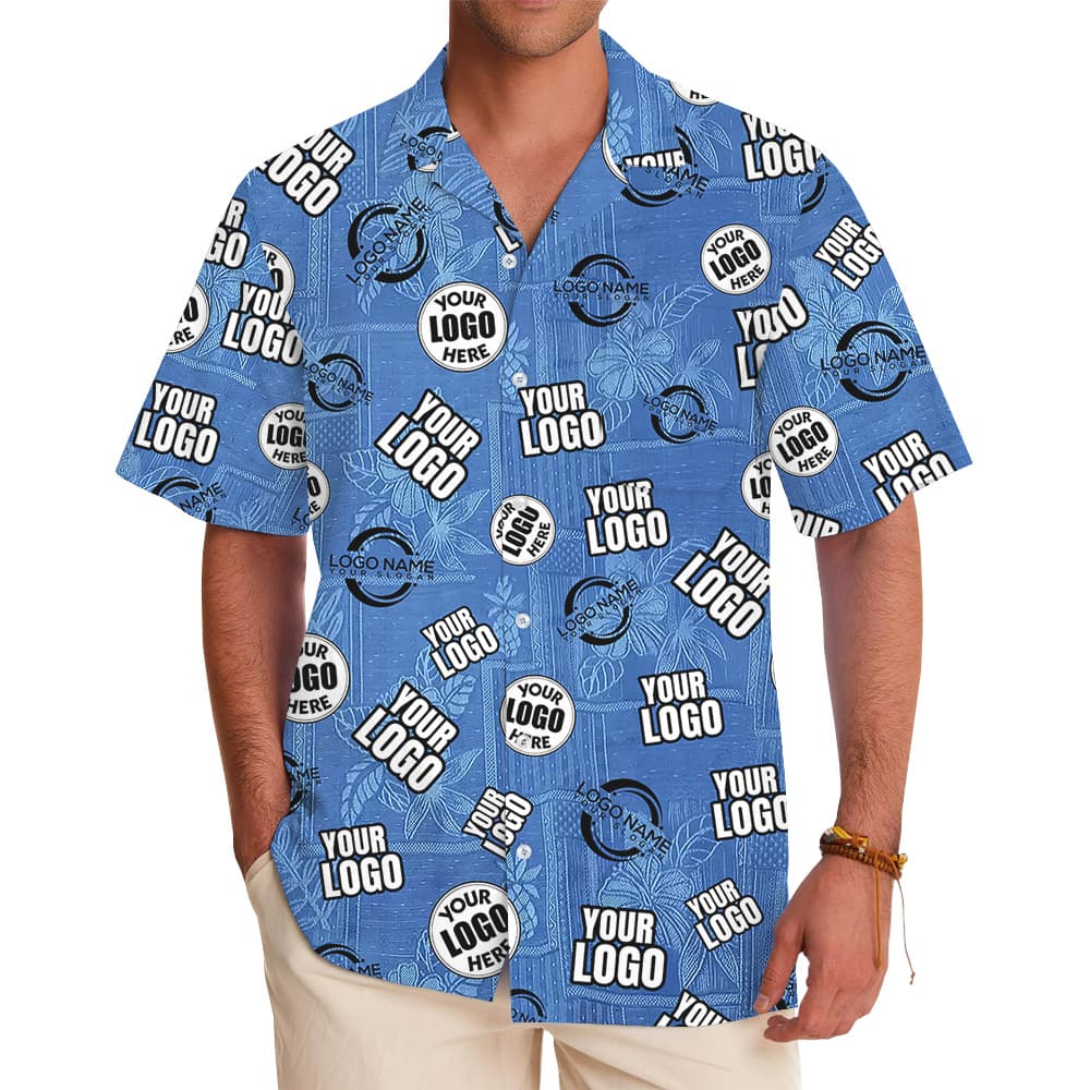 Custom Multiple Logos Vintage Blue Hawaiian Shirt