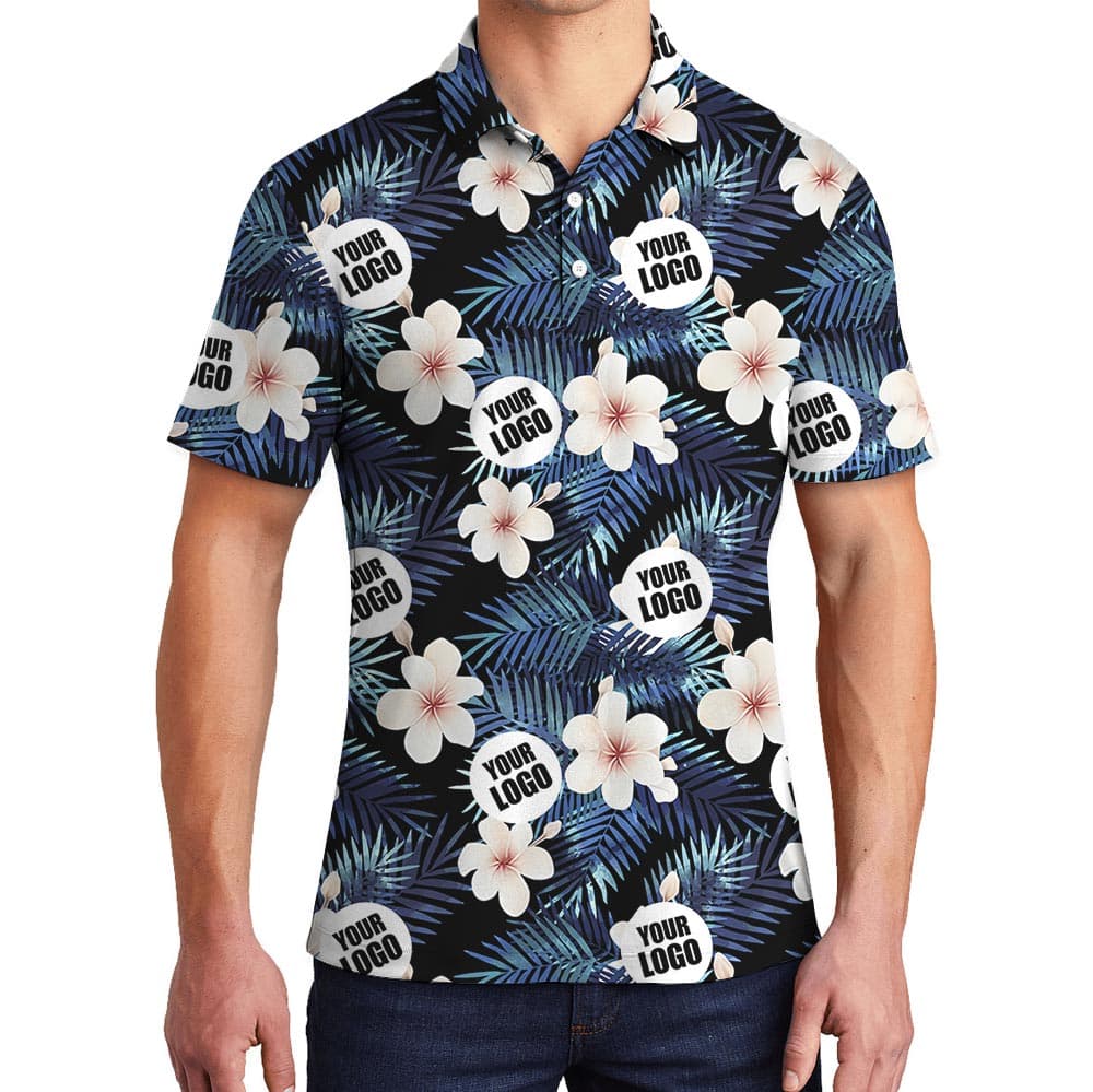 Custom Photo Black Tropical Polo Shirt