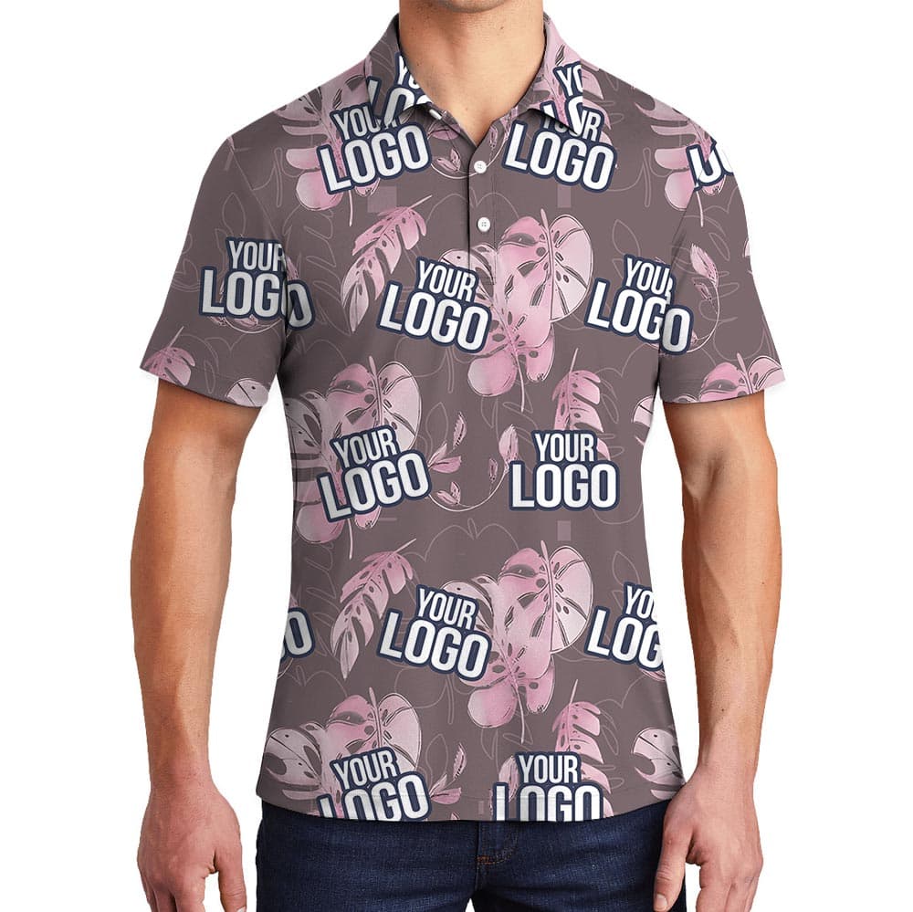 Custom Team Logo Gray Tropical Polo Shirt
