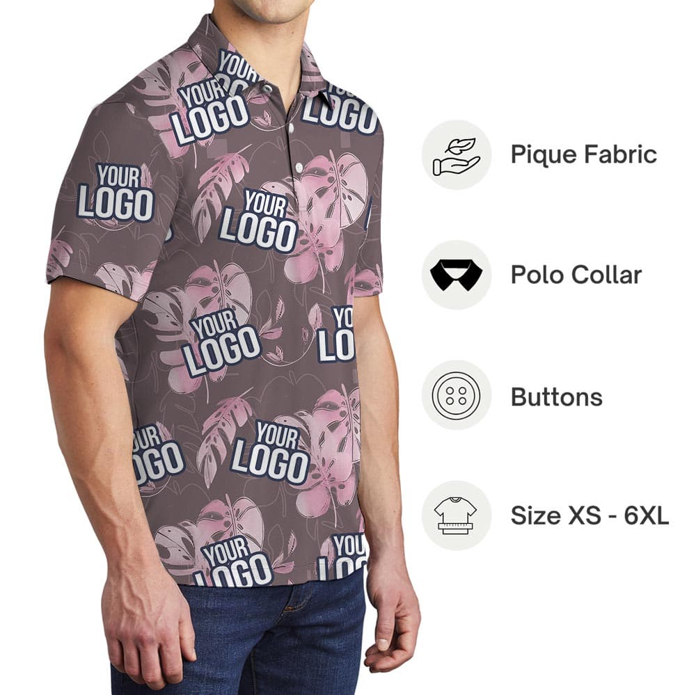 Custom Team Logo Gray Tropical Polo Shirt