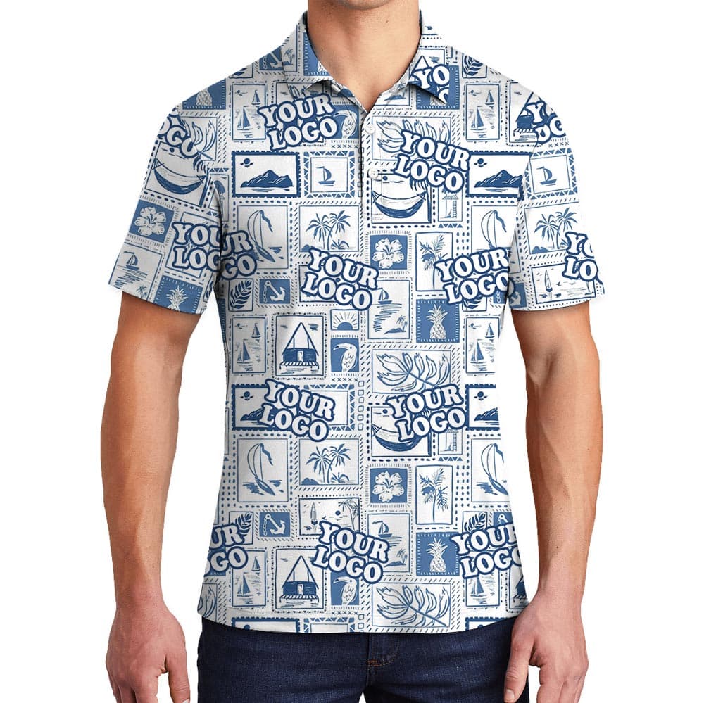Custom Team Logo Hawaii Scenery Aloha Polo Shirt