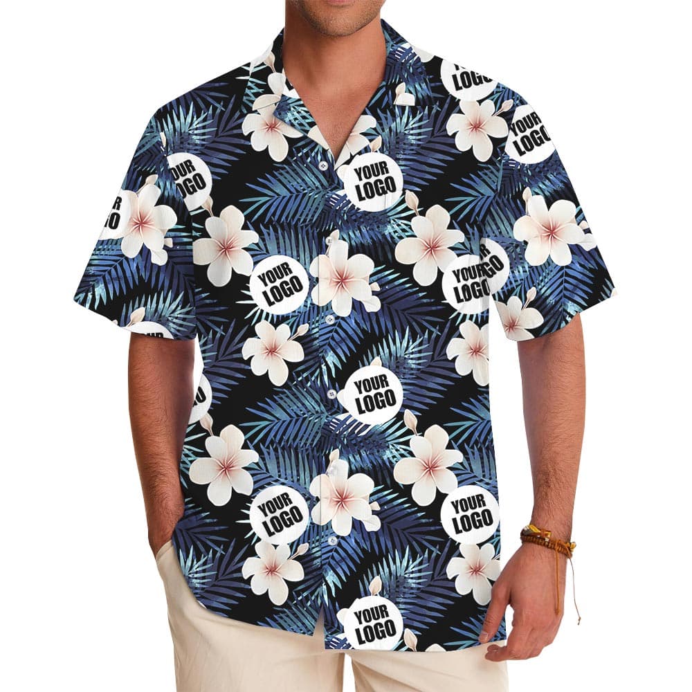 Custom Team Logo Plumeria Tropical Hawaiian Shirt