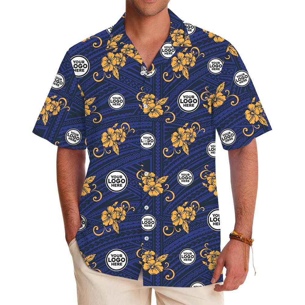 Custom Your Logo Blue And Yellow Hawaiian Shirt