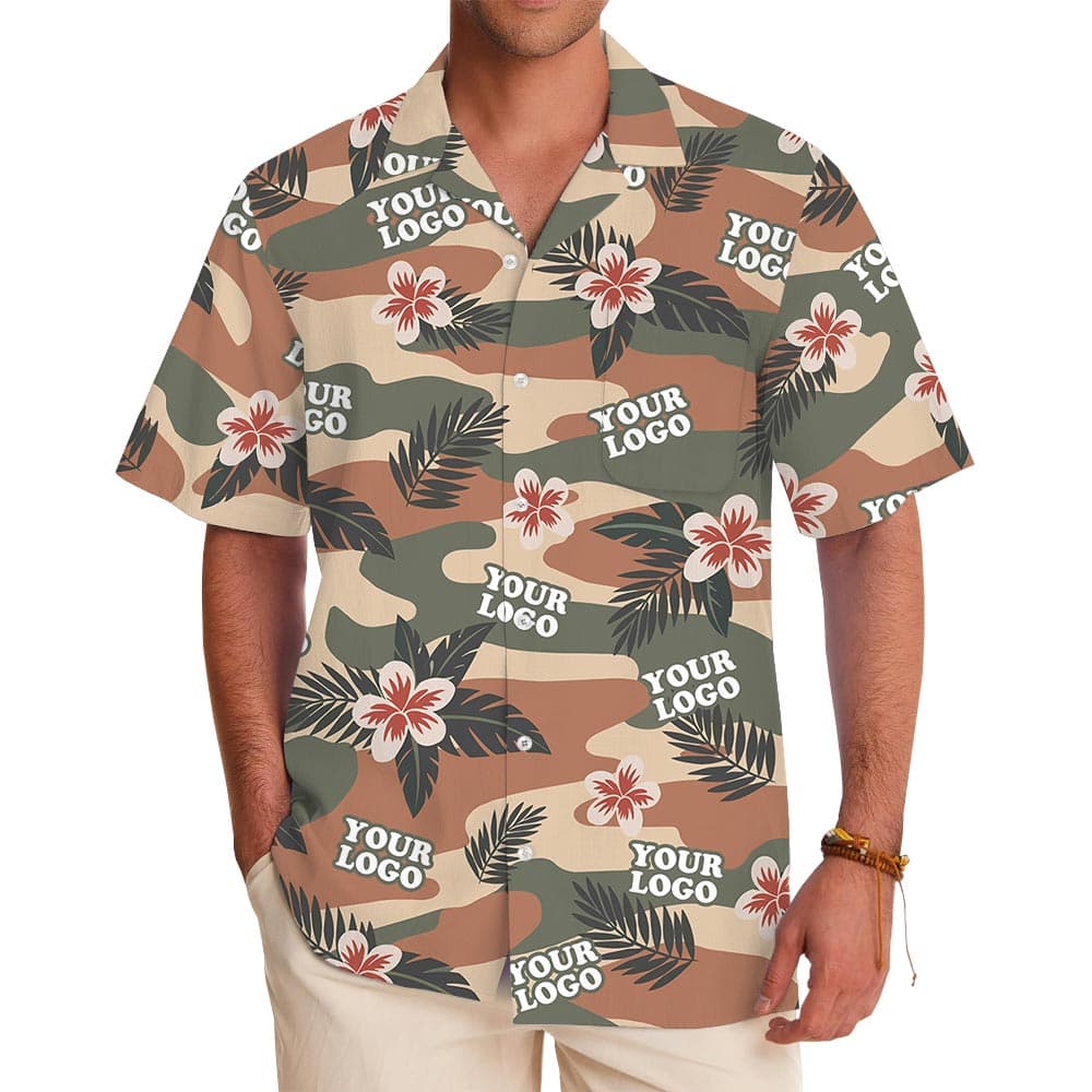 Customize Logo Military Camouflage Hawaiian Shirt Hibiscus