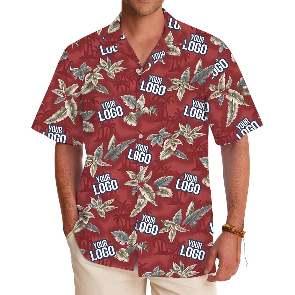 Customize Tropical Red Hawaiian Shirt With Team Logo