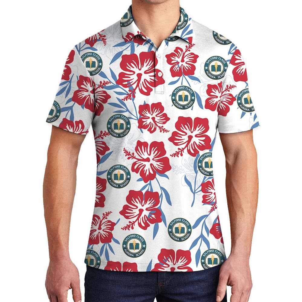 Floral Blossom Collared Polo Shirt With Logos5