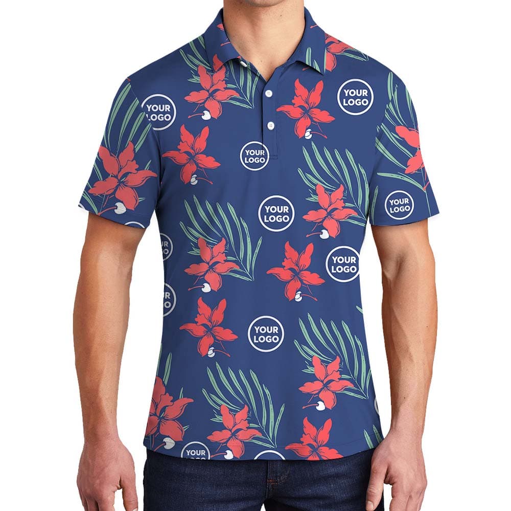 Floral Navy Men And Women Polo Shirt With Face