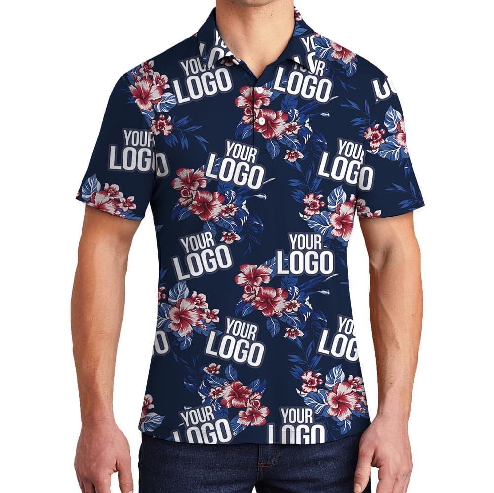 Floral Navy Polo Golf Shirt Custom Logo