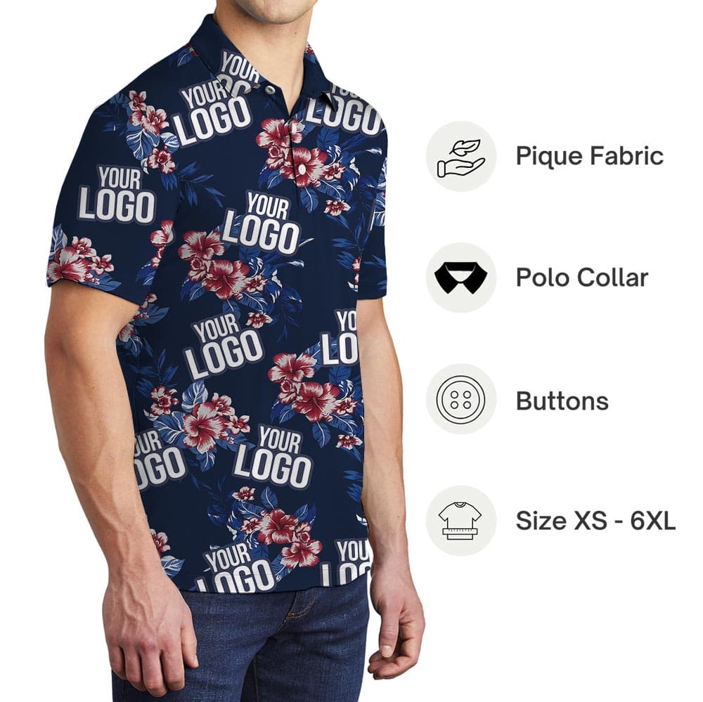 Floral Navy Polo Golf Shirt Custom Logo