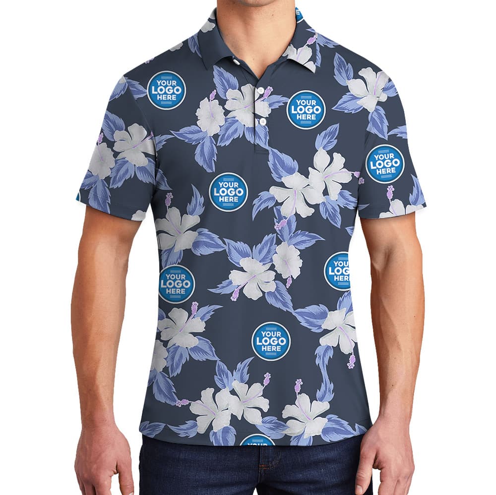 Floral Navy Polo Shirt With Custom Multiple Logos4
