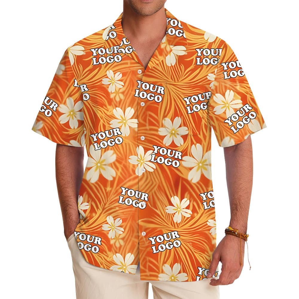Floral Orange Hawaiian Shirt With Custom Logo