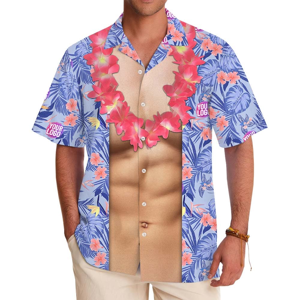 Funny Abs Blue Hawaiian Shirt With Custom Logo