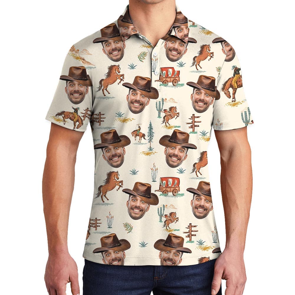 Funny Custom Cowboy Face Polo Shirt For Men Women