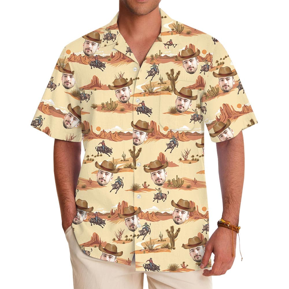Funny Custom Face Cowboy Desert Hawaiian Shirt