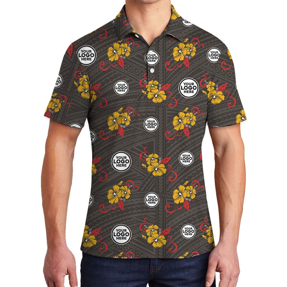 Geometric Hibiscus Custom Logo Polo Shirt For Brand Or Group