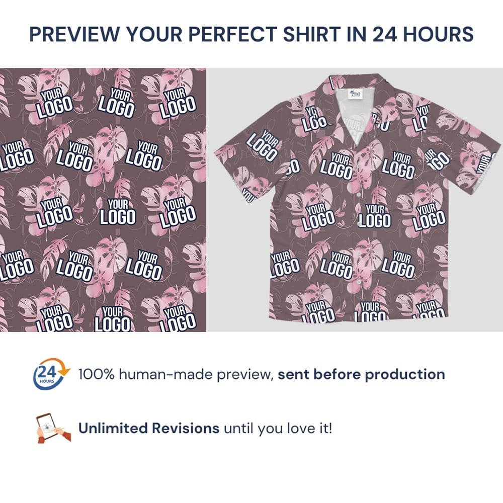 Gray Tropical Leaf Custom Logo Hawaiian Shirt (2)