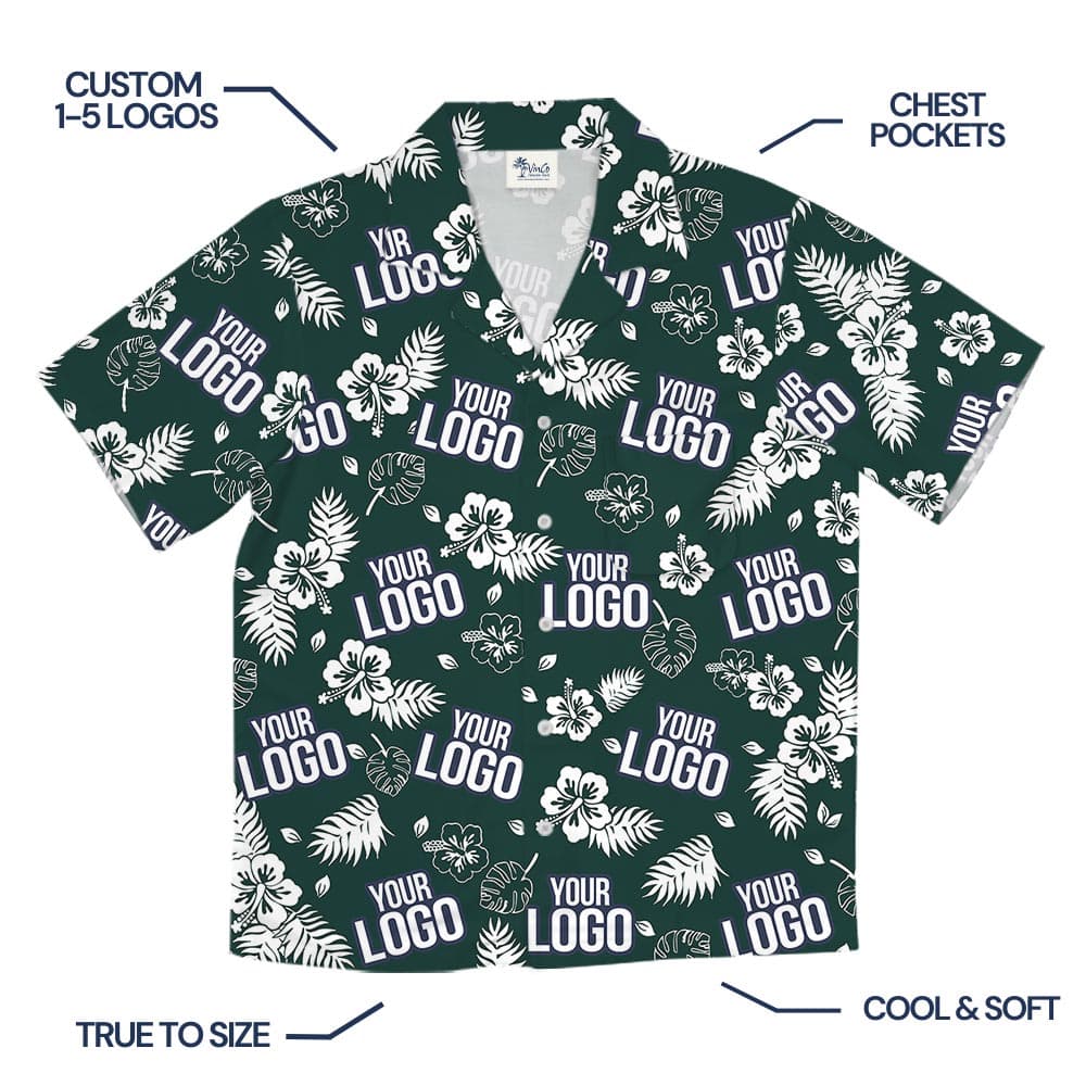 Green Custom Logo Tropical Shirt With Pockets