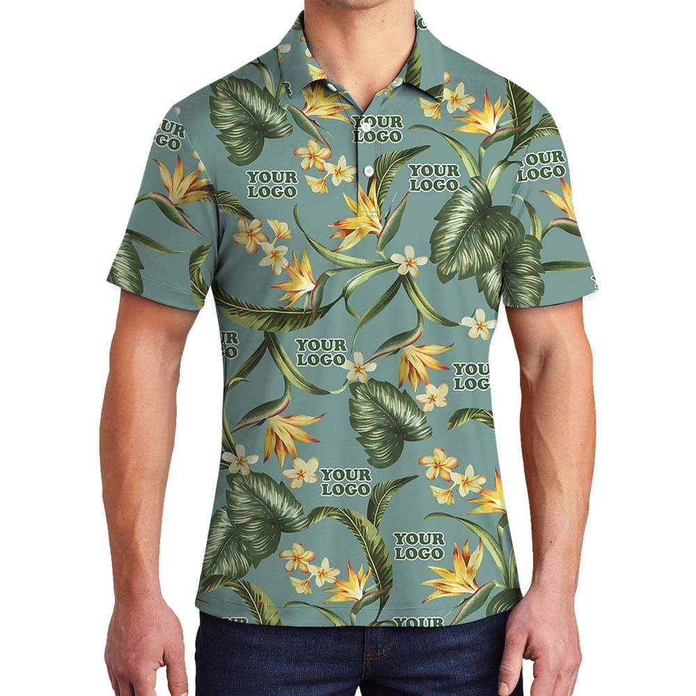 Green Tropical Company Collared Polo Shirt With Custom Logo