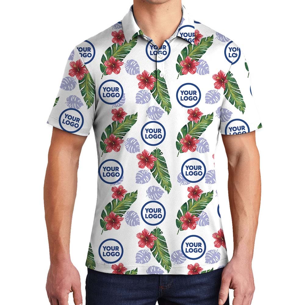 Hibiscus Collared Polo Shirt With Custom Up To 10 Logos1