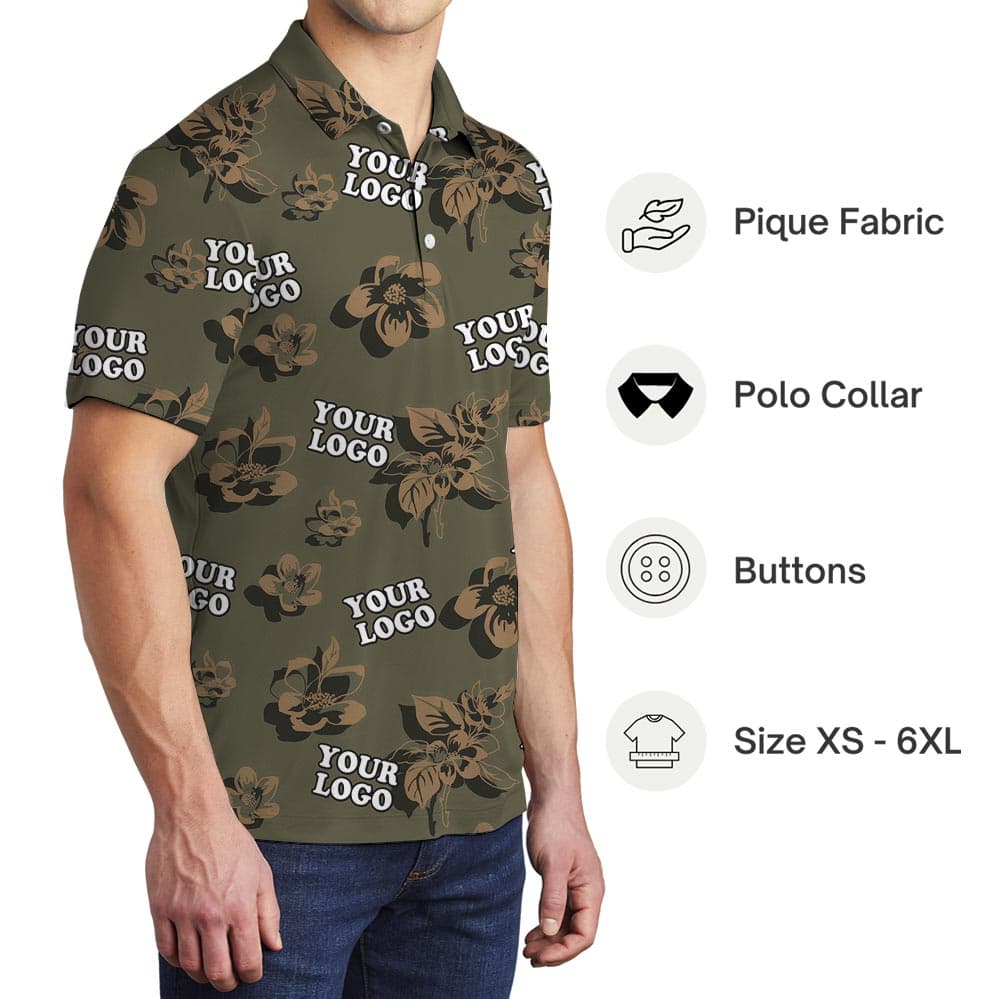Hibiscus Tropical Camouflage Olive Polo Shirt With Custom Logo (3)