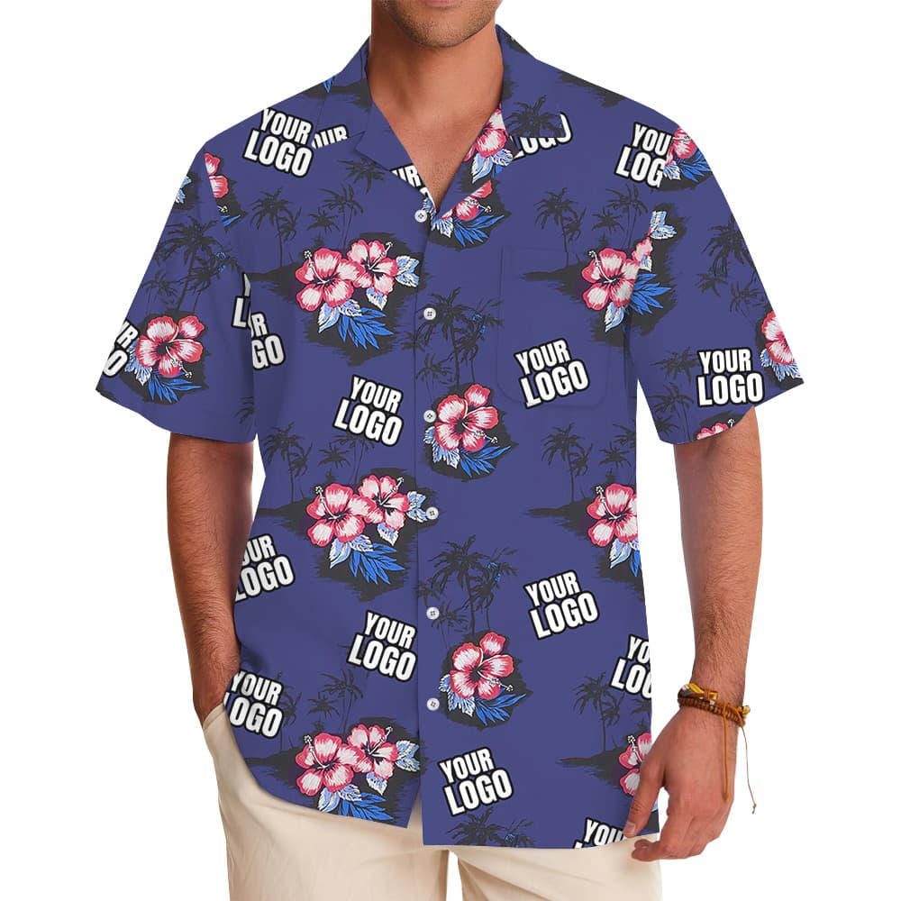 Hibiscus Vintage Navy Hawaiian Shirt With Custom Logo