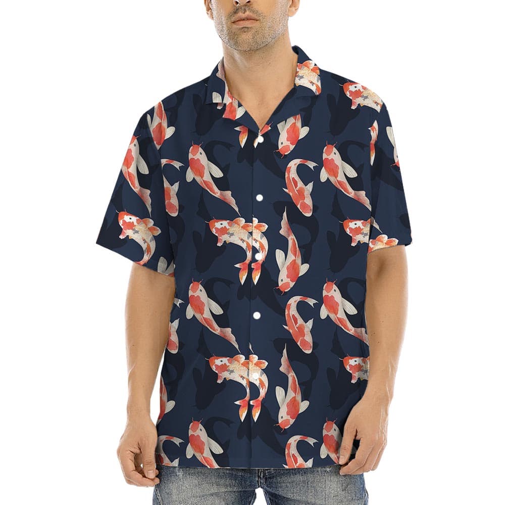 Koi Fish Navy Hawaiian Shirt For Men Women