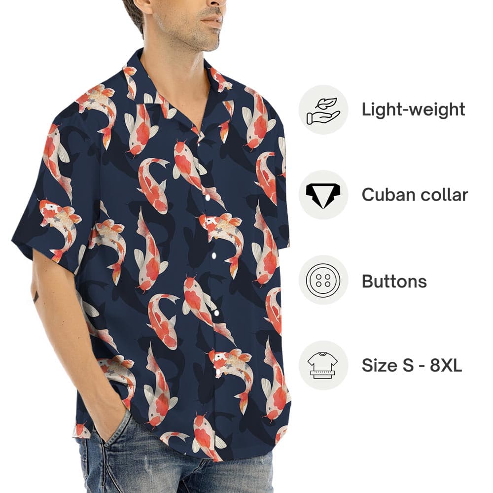 Koi Fish Navy Hawaiian Shirt For Men Women