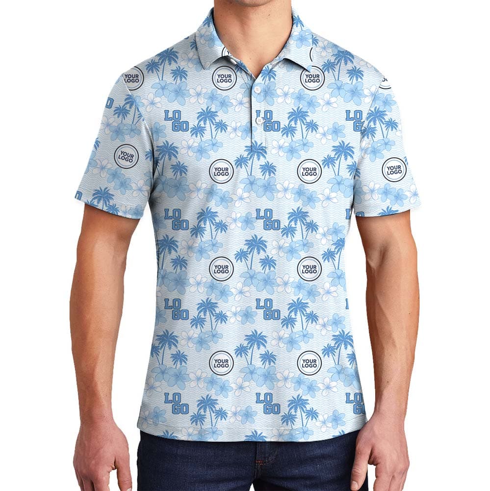 Light Blue Oasis Custom Collared Polo Shirt With Logo