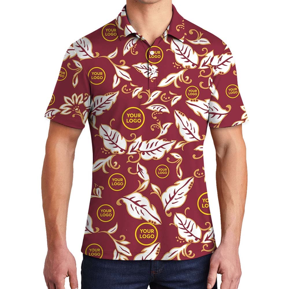 Maroon Blossom Aloha Custom Logo Polo Shirt