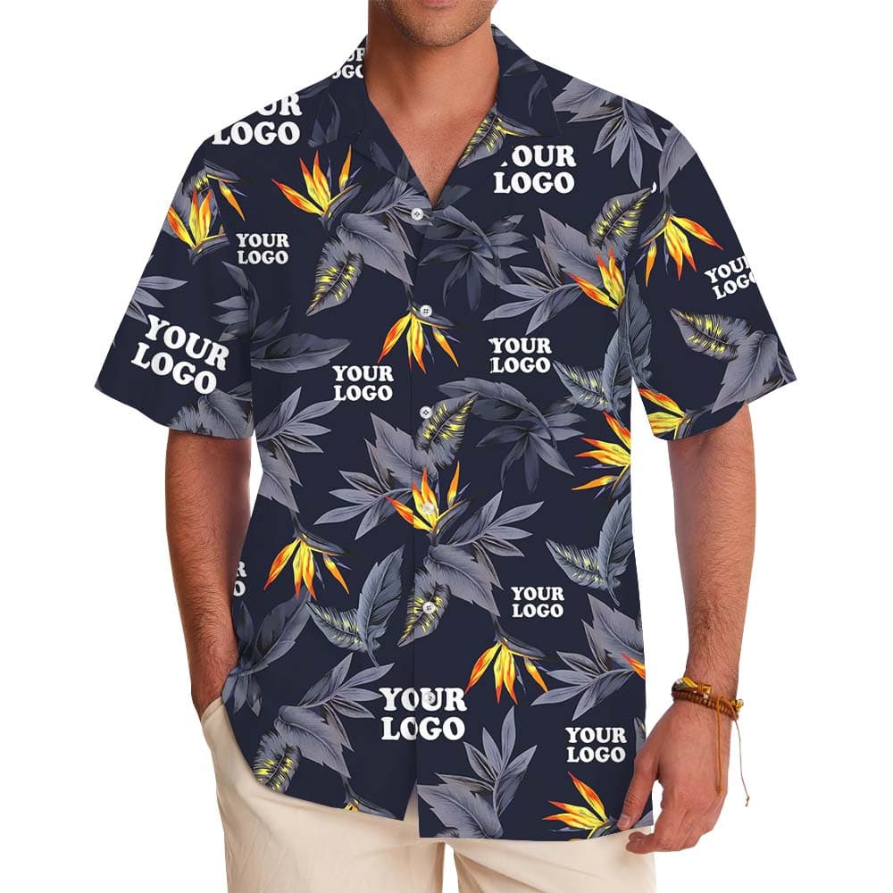 Midnight Bloom Black Hawaiian Shirt With Multiple Logo