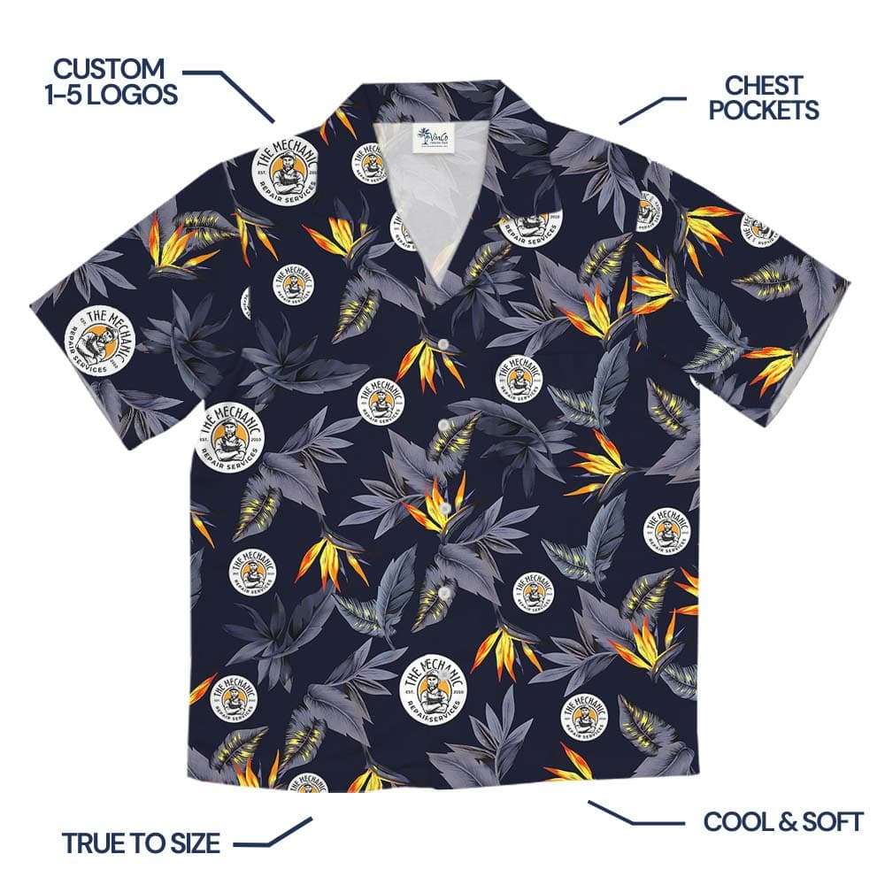 Midnight Bloom Black Hawaiian Shirt With Multiple Logo