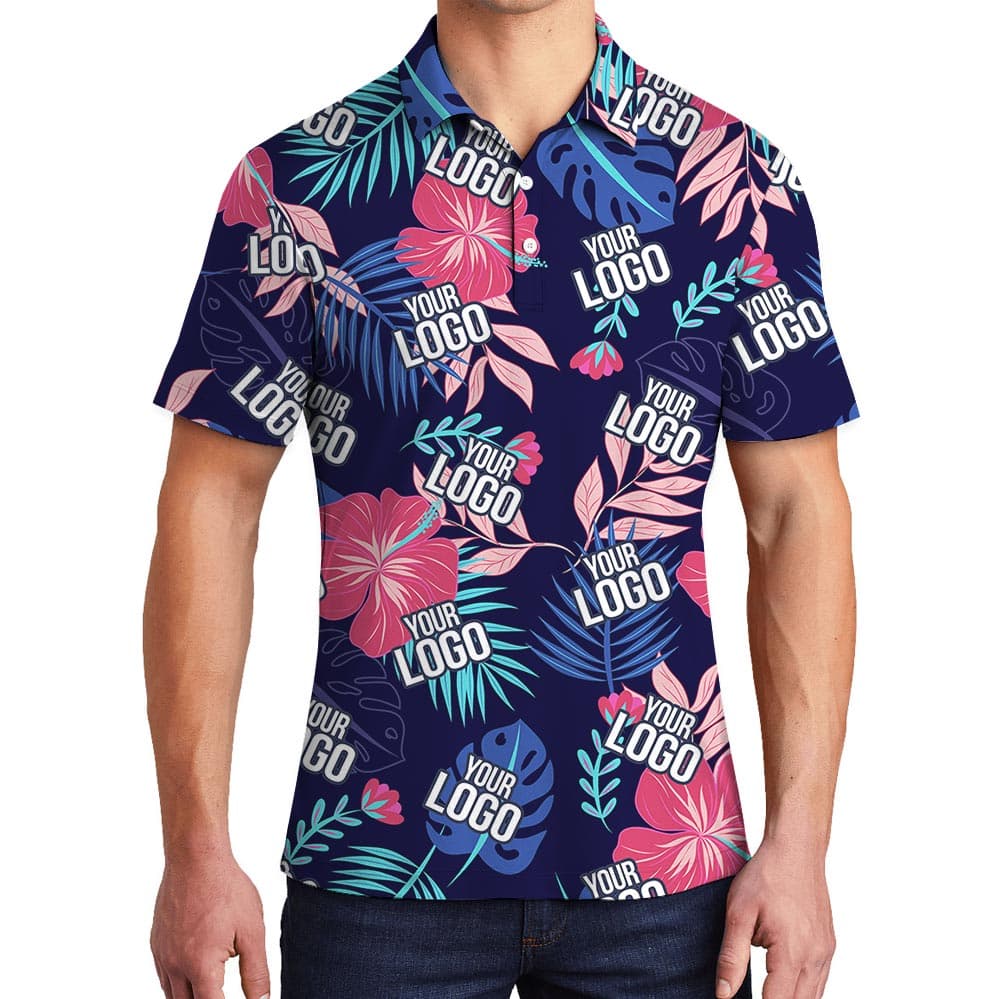 Navy Tropical Personalized Polo Shirt With Team Logo