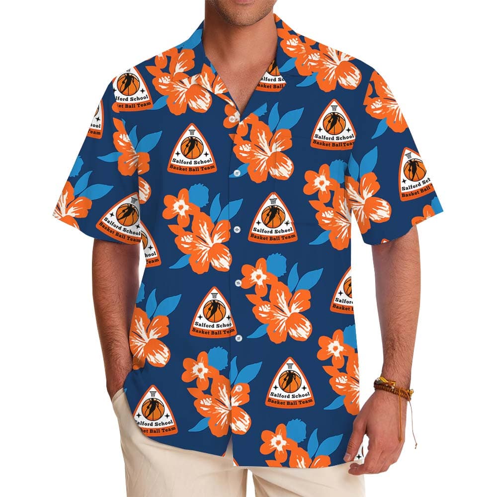 Orange Floral Custom Logo Hawaiian Shirt With Preview