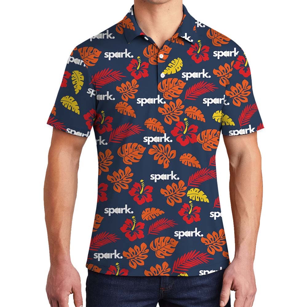 Orange Hibiscus Polo Tee With Custom Logo
