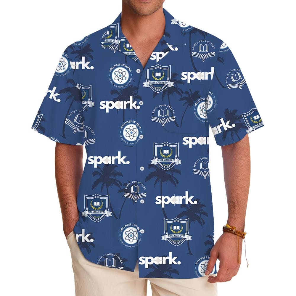 Palm Tree Navy Aloha Shirt With Custom Logo