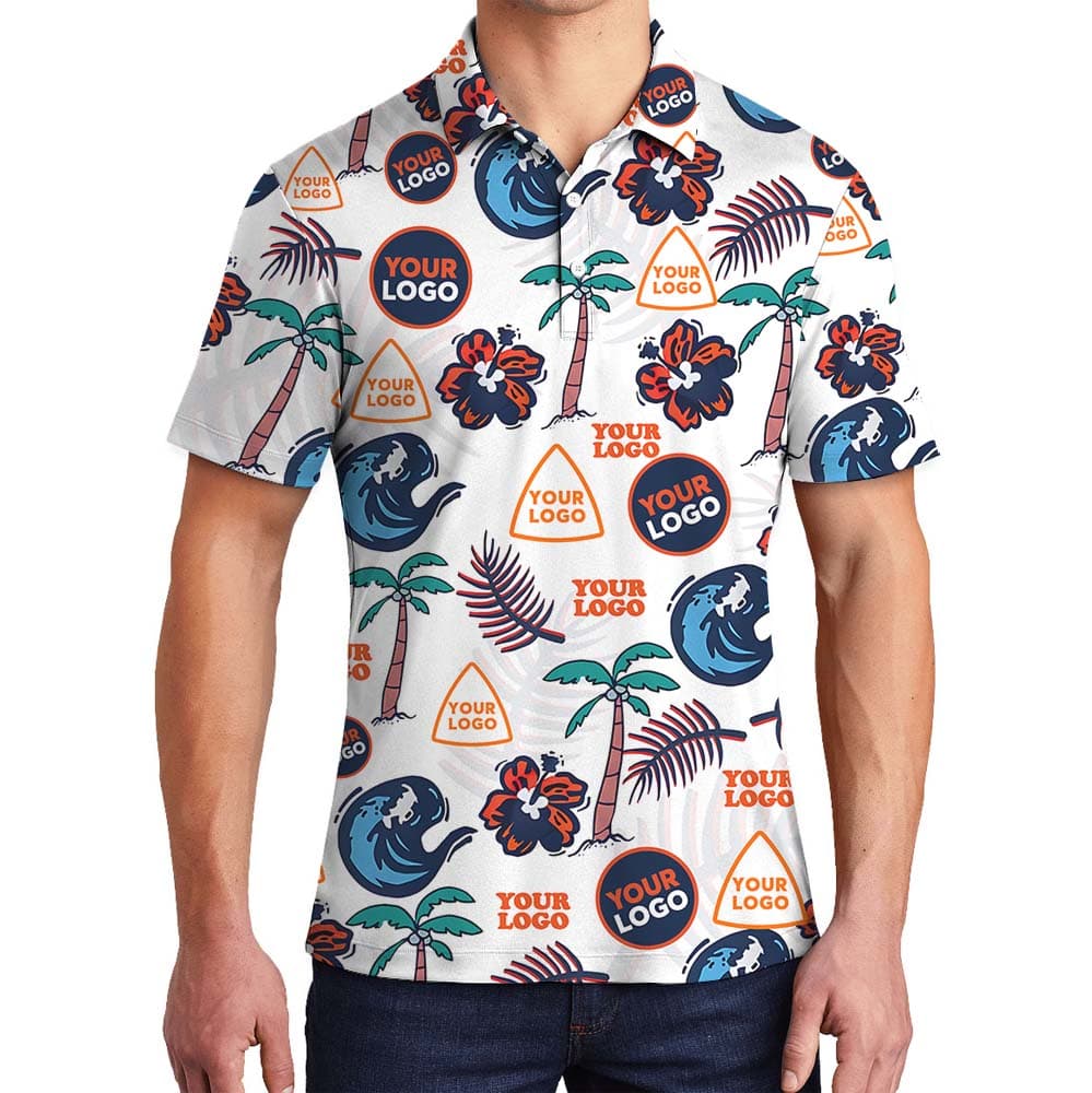 Palm Tree White Polo Shirt With 1-10 Logos
