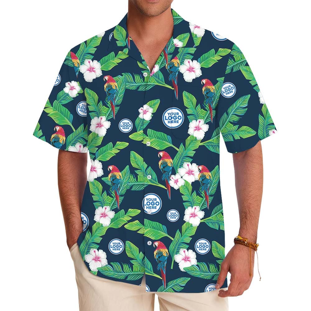 Parrot Palms Button Up Hawaiian Shirts With Logo