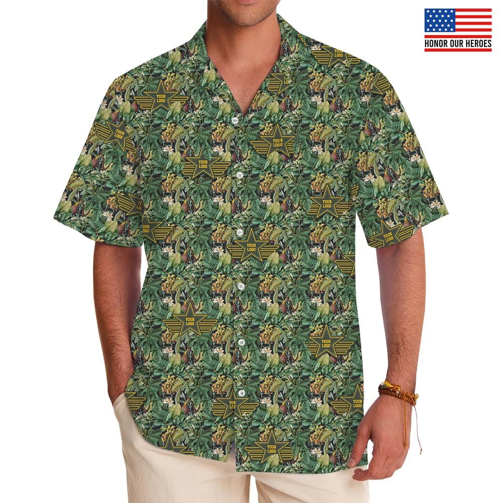 Patriotic Jungle Custom Logo Military Hawaiian Shirt