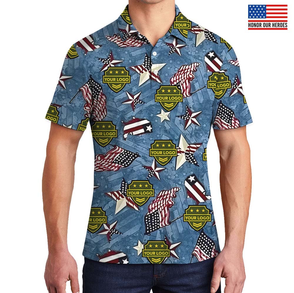 Patriotic Military Polo Shirt With Custom Patches