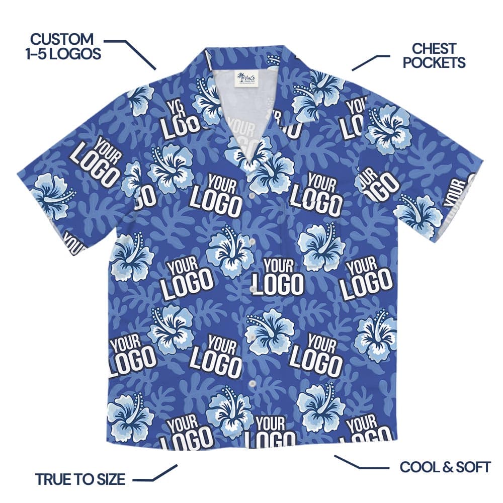 Personalized 5 Logos Team Hawaiian Shirt Blue Hibiscus with preview