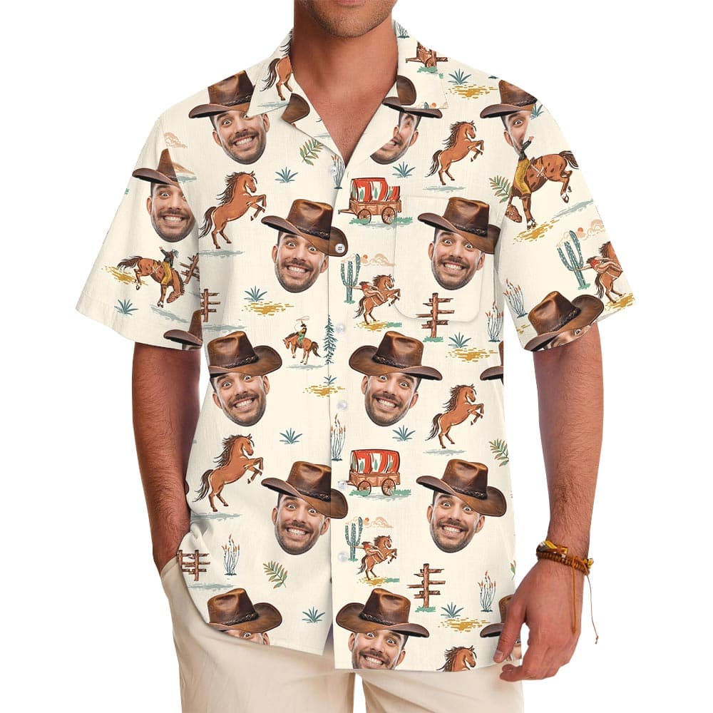 Personalized Cowboy Aloha Shirt With Your Face