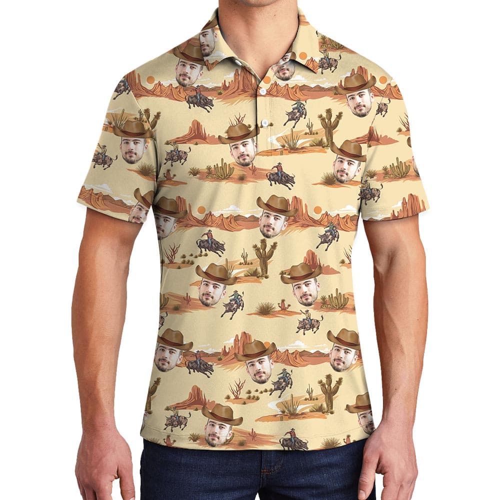 Personalized Cowboy Face Polo Collared Shirt
