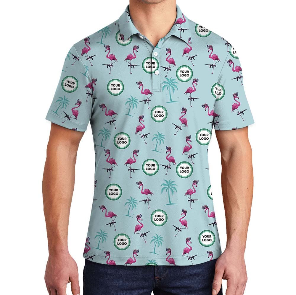 Personalized Flamingo Gun Polo Shirt With Logo